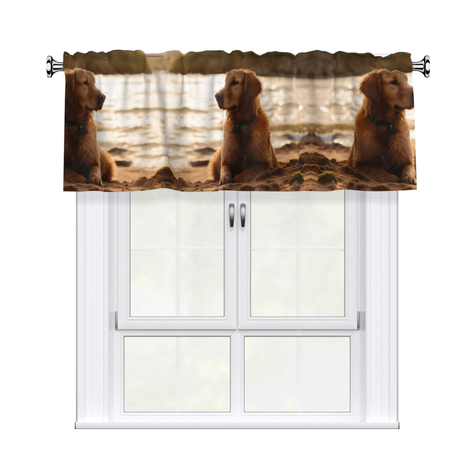 BTCOWZRV Retriever Curtain Valance for Windows,Kitchen Window Curtains Blackout Drapes Window Treatments Decorative Rod Pocket Short Curtain for Living Room Bedroom,54" W x 18" L