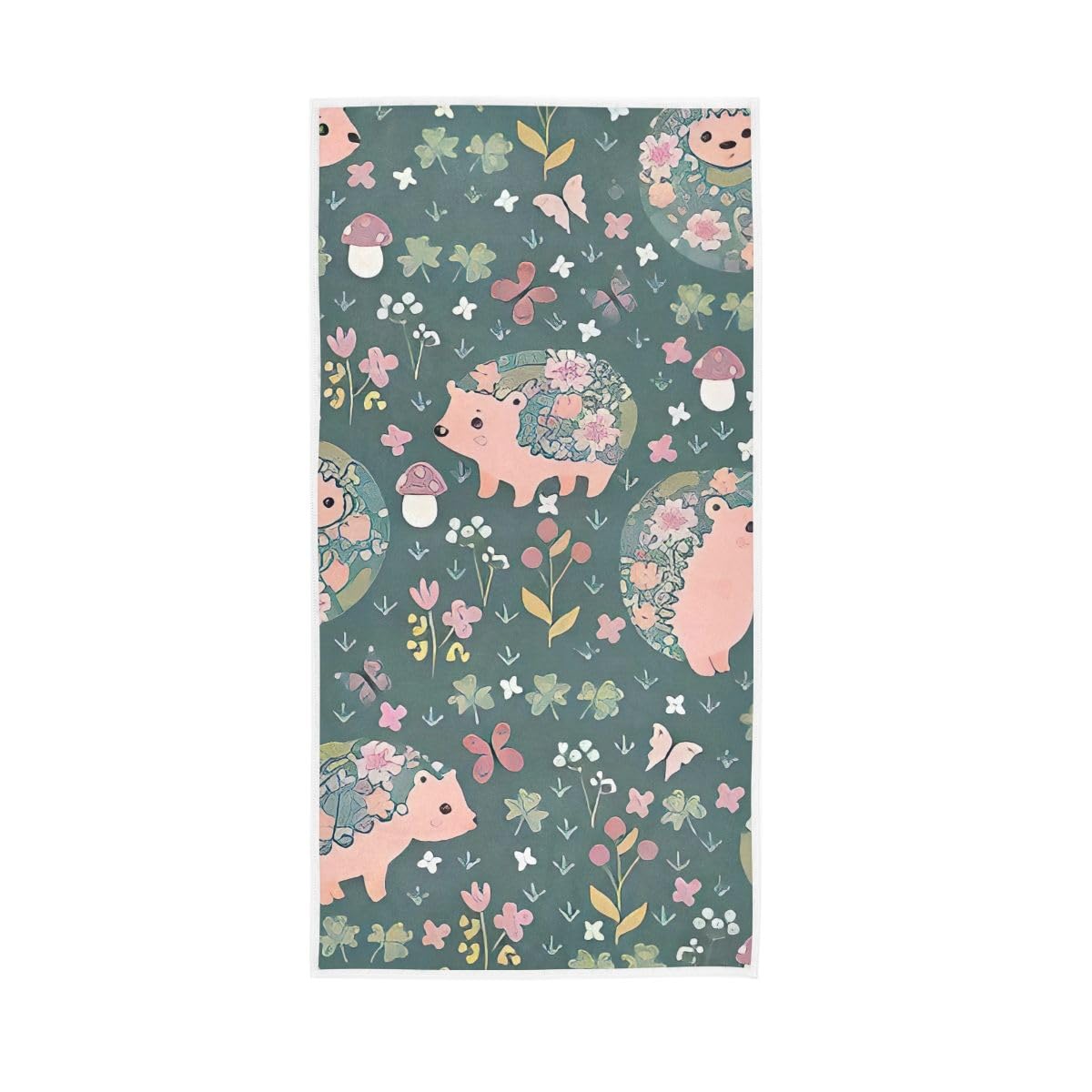 HUYGD Hedgehogs and Flowers Hand Towel, Face Towels for Bathroom 15 x 30 Inches, Shower Towels