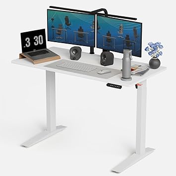 Autonomous White Electric Standing Desk 5 48 24 Inches, Adjustable Height Desk Stand Up Desk, Sit Stand 3 Memory Presets, Cable Tray for Home Office & Computer Workstation