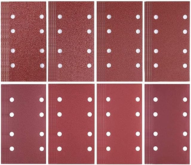 80 Pieces Sander Paper 93 x 185 mm Sanding Sheets Hook and Loop Sander Pads Punched 8 Holes Assorted 40/60/ 80/120/180/240/320/400 Grits Sanding Pads for Bosch Sander