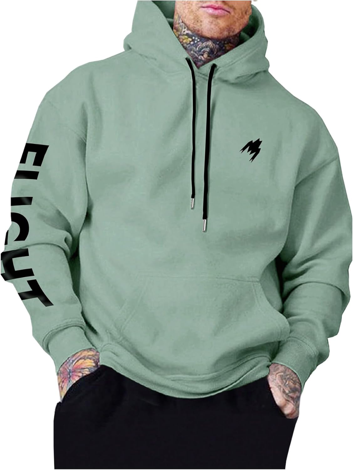 Men's Graphic Hoodies Drawstring Long Sleeve Loose Fit Sweatshirt Pullover with Pocket