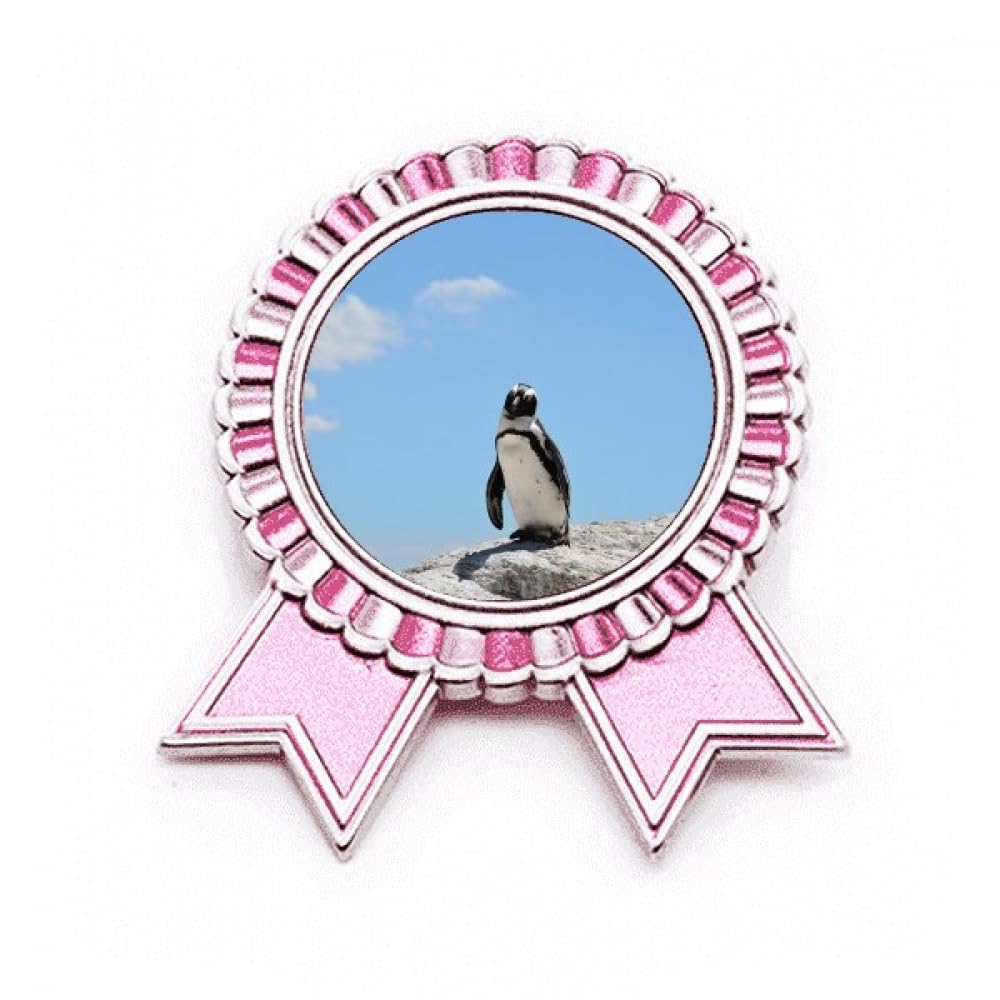 Broche pingouin en métal rose format médaille de prix design science nature M - 4