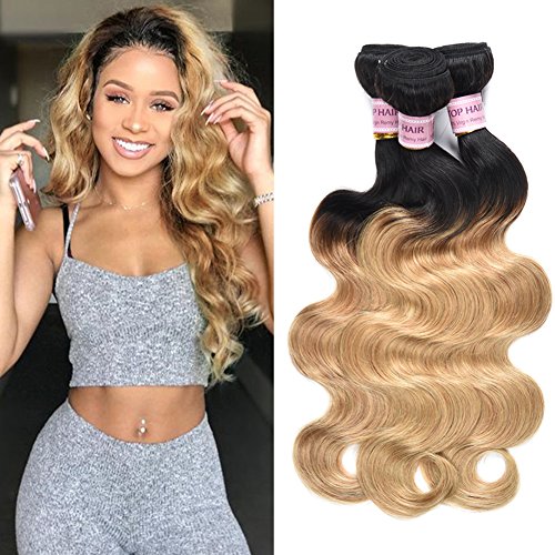 Peruvian Virgin Hair Body Wave 3 Bundles Unprocessed Virgin Human Hair Weave Extensions 1b/27 Ombre Bundles Body Wave(16 18 20inch, 1b/27)