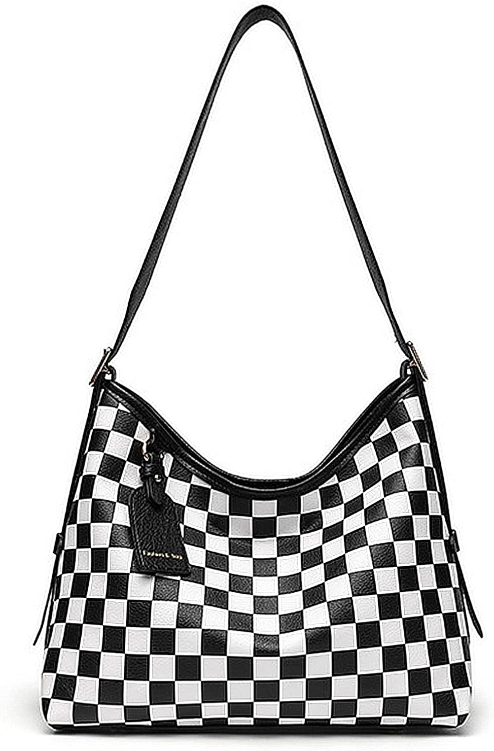 Checkered Purses Hobo Bags for Women Checkered Shoulder Bag Fashion Canvas Tote Slouchy Bag