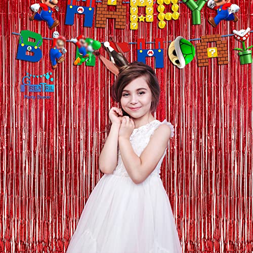 Image of GREATRIL Red Fringe Curtains Party Streamers Backdrop Foil Tinsel Curtain Decoration for Stranger Theme Party Christmas Valentines Day Party 2 Pack