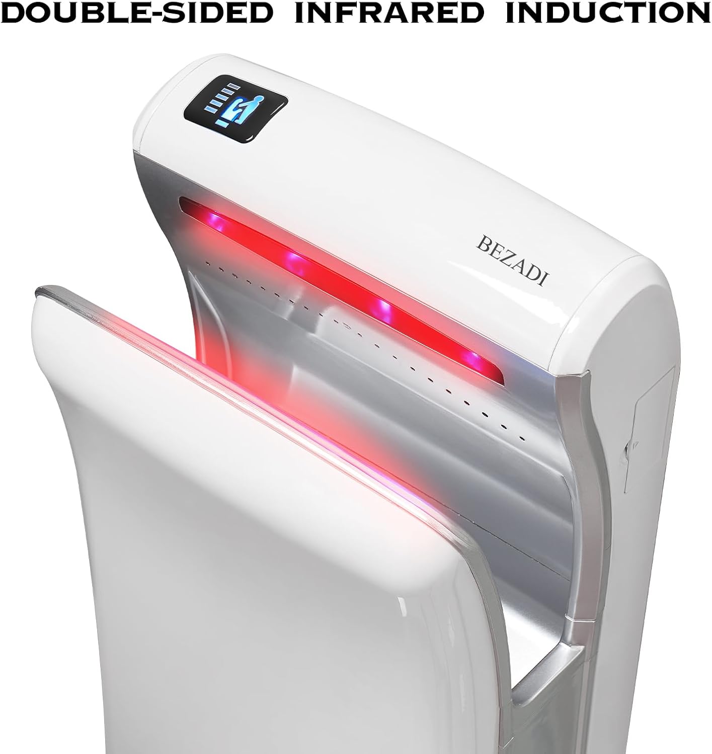 Commercial Vertical Hand Dryer HEPA Filtered 1800W Dual Blade Air Wall Mounted Hand Dryers for Bathrooms Automatic High-Speed White