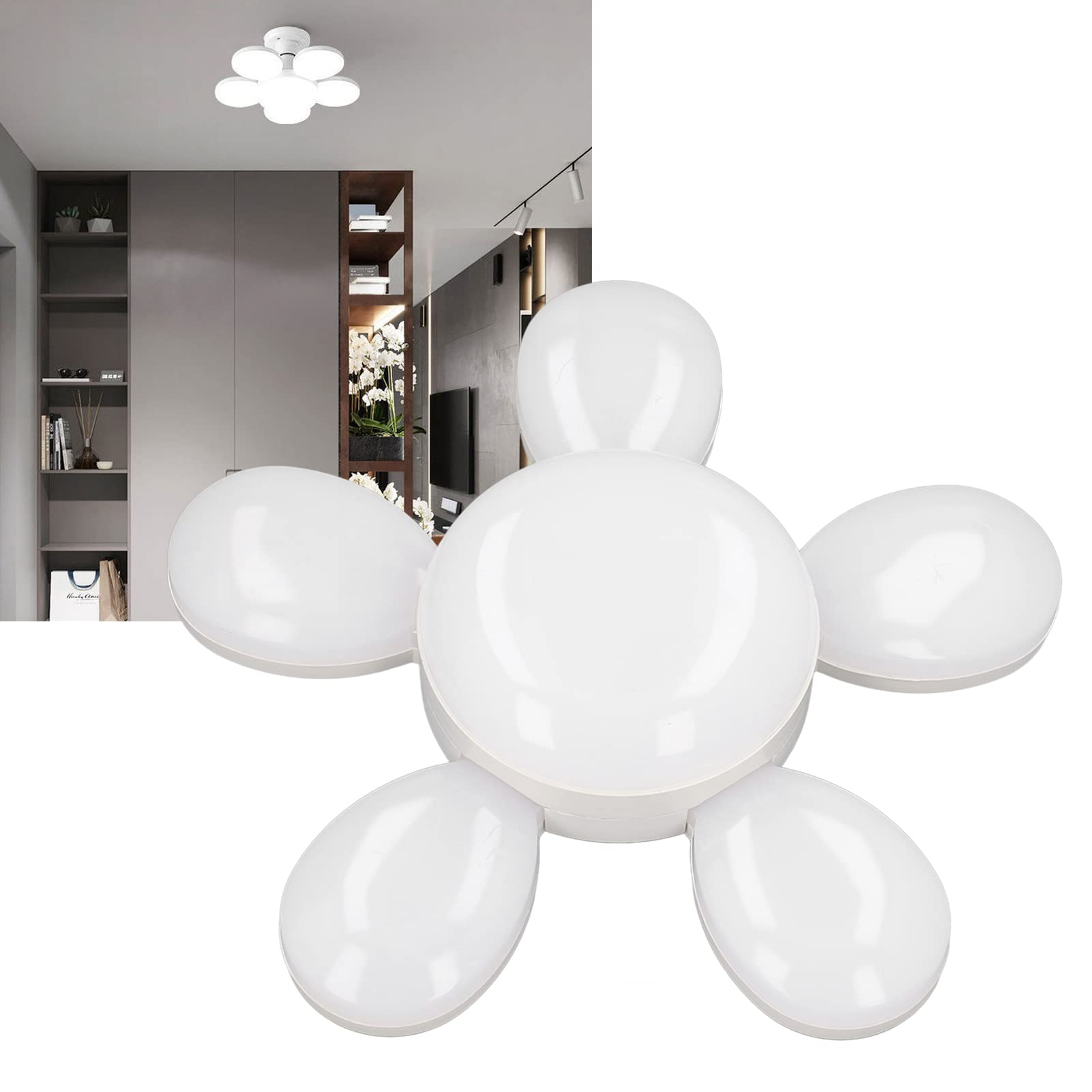 LED Garage Light, 50W Deformable Garage Ceiling Light, 6500K 8000LM Adjustable LED Shop Light for Attic Garage Warehouse Workshop, with E27 E26 Base