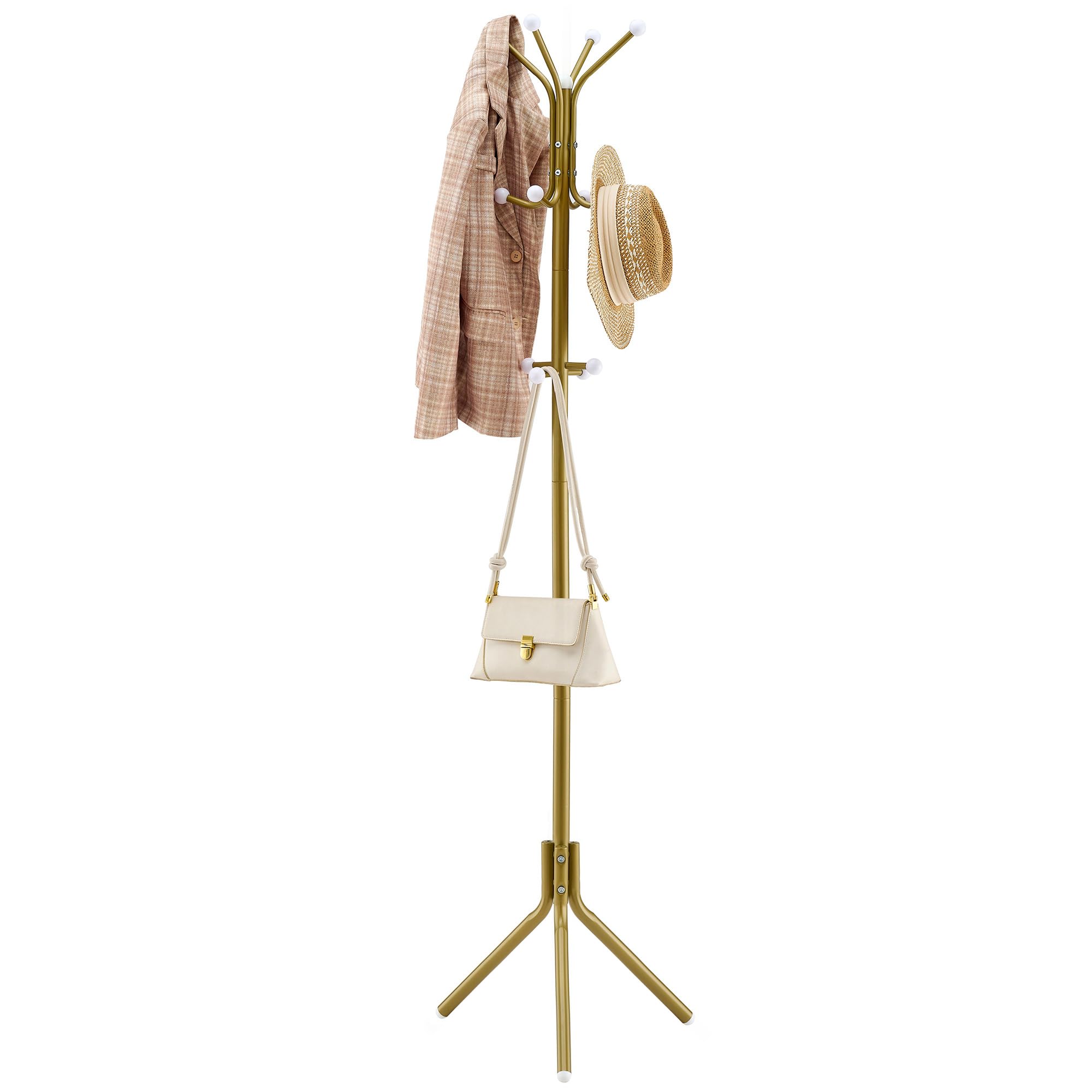 Hoctieon Coat Rack Freestanding, Heavy Duty Coat Hanger Stand with 12 Hooks, Entryway Hall Tree, Floor Standing Coat Rack, Coat Rack Stand, Clothes Rack, Coat Tree, Gold