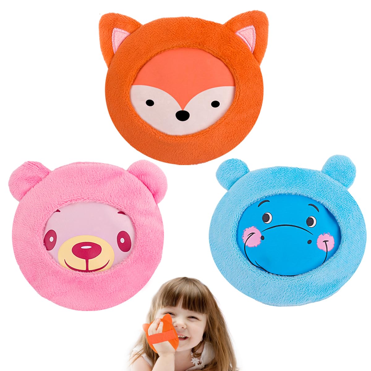 Hilph Kids Ice Packs for Boo Boos, Reuable Kids Hot Cold Packs with Handheld Straps and Soft Sleeves for Pain Relief, Toddler Animal Ice Packs for Kids Bumps, Swelling, Wisdom Teeth (3 Packs)