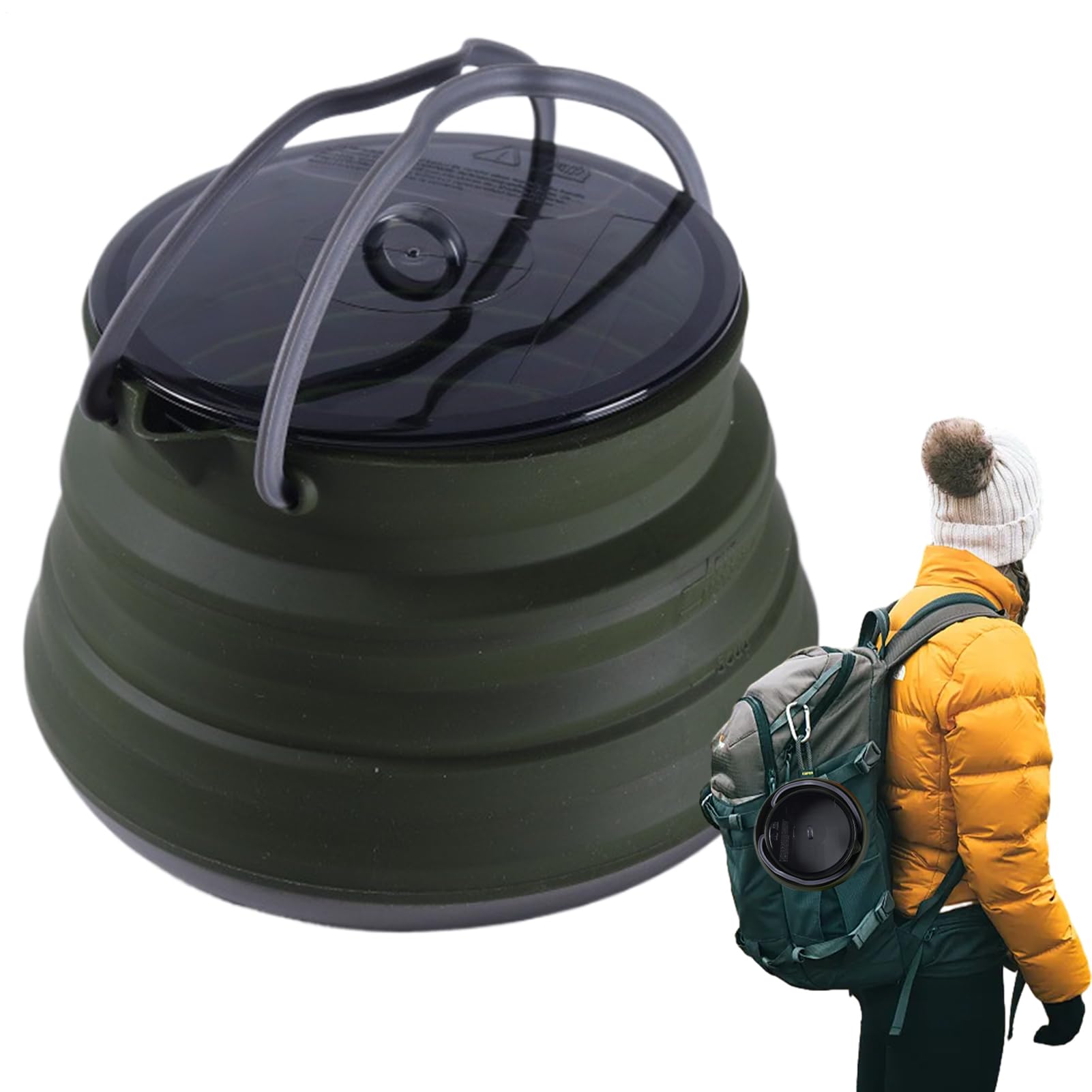 Bollitore pieghevole, 1,5 l, pentola pieghevole da campeggio per cucinare all'aperto, pentole resistenti al calore con grande capacità, funzione di ebollizione rapida, gadget da cucina per escursioni