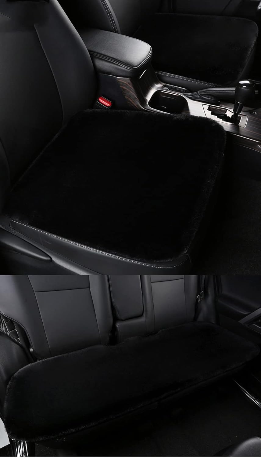 3 pcs/Set Car Seat Covers Fluffy Wool Car Interior Front & Back Seat Cover Soft Sheepskin Seat Cushion Fur Pad Winter Mat Universal Fit (Black)