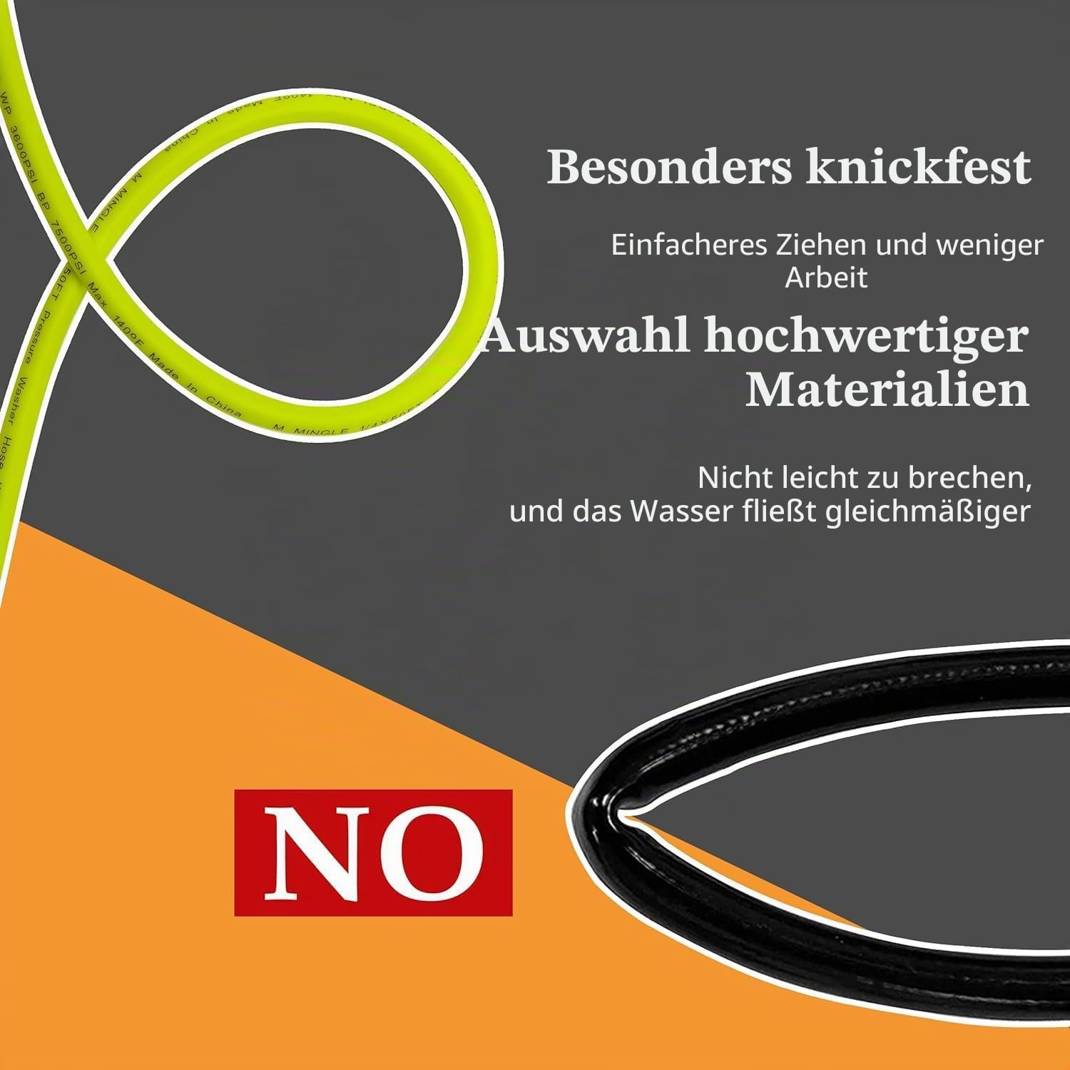 M MINGLE Hochdruckreiniger Schlauch 30m (100 FT) x 1/4 Zoll, M22 14 mm Ersatzschlauch für Hochdruckreiniger mit 3/8 Zoll Schnellkupplungs-Set, 248 bar (3600 PSI)