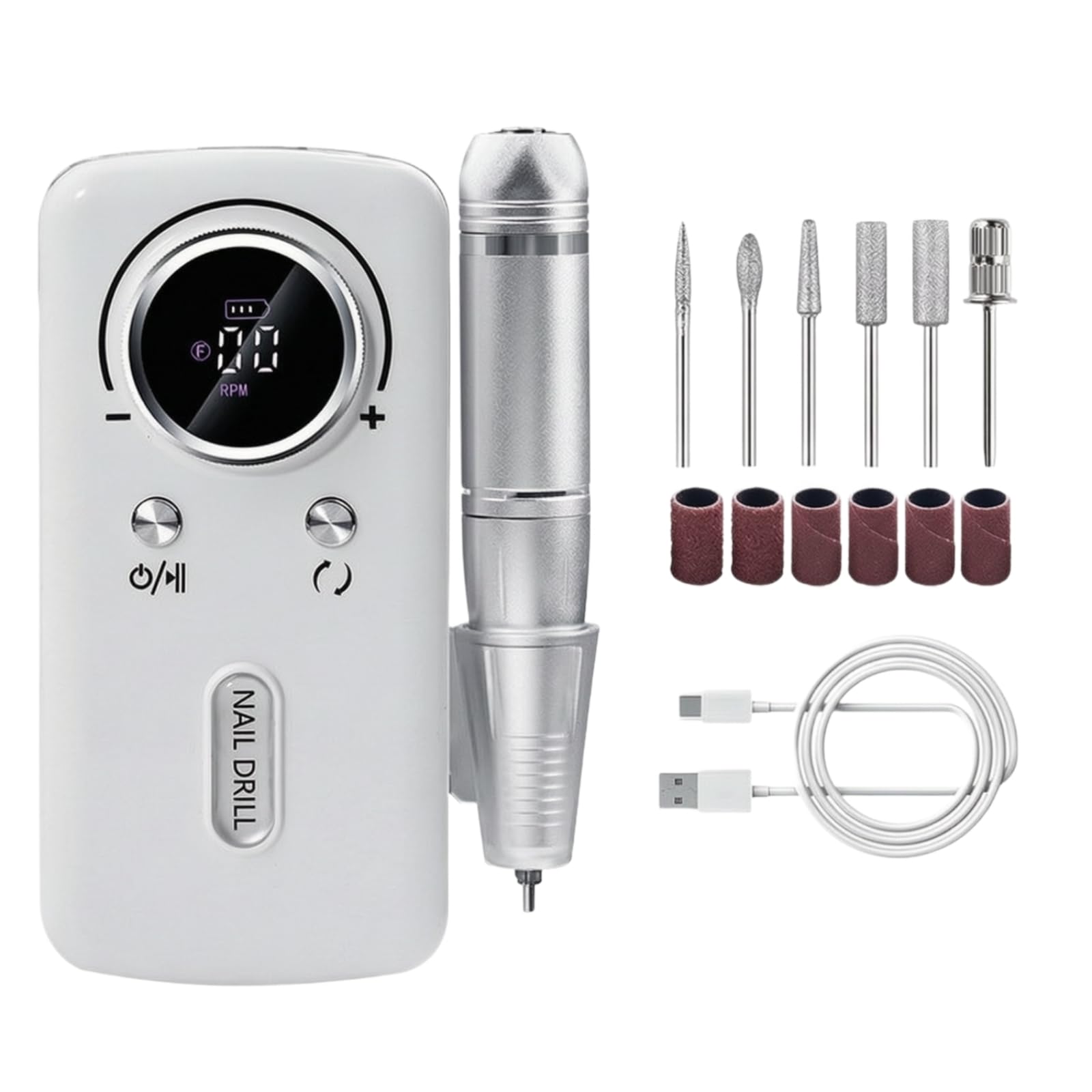 Set di Manicure e Pedicure Elettrico con Display Digitale Tagliaunghie Elettrico Professionale per Motura Unghie, Bianco