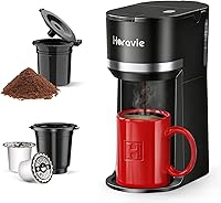 Horavie Mini Single Serve Coffee Maker for K-Cups & Ground Coffee - 6-12oz Fast Brew, Descaling Reminder, BPA-Free Black