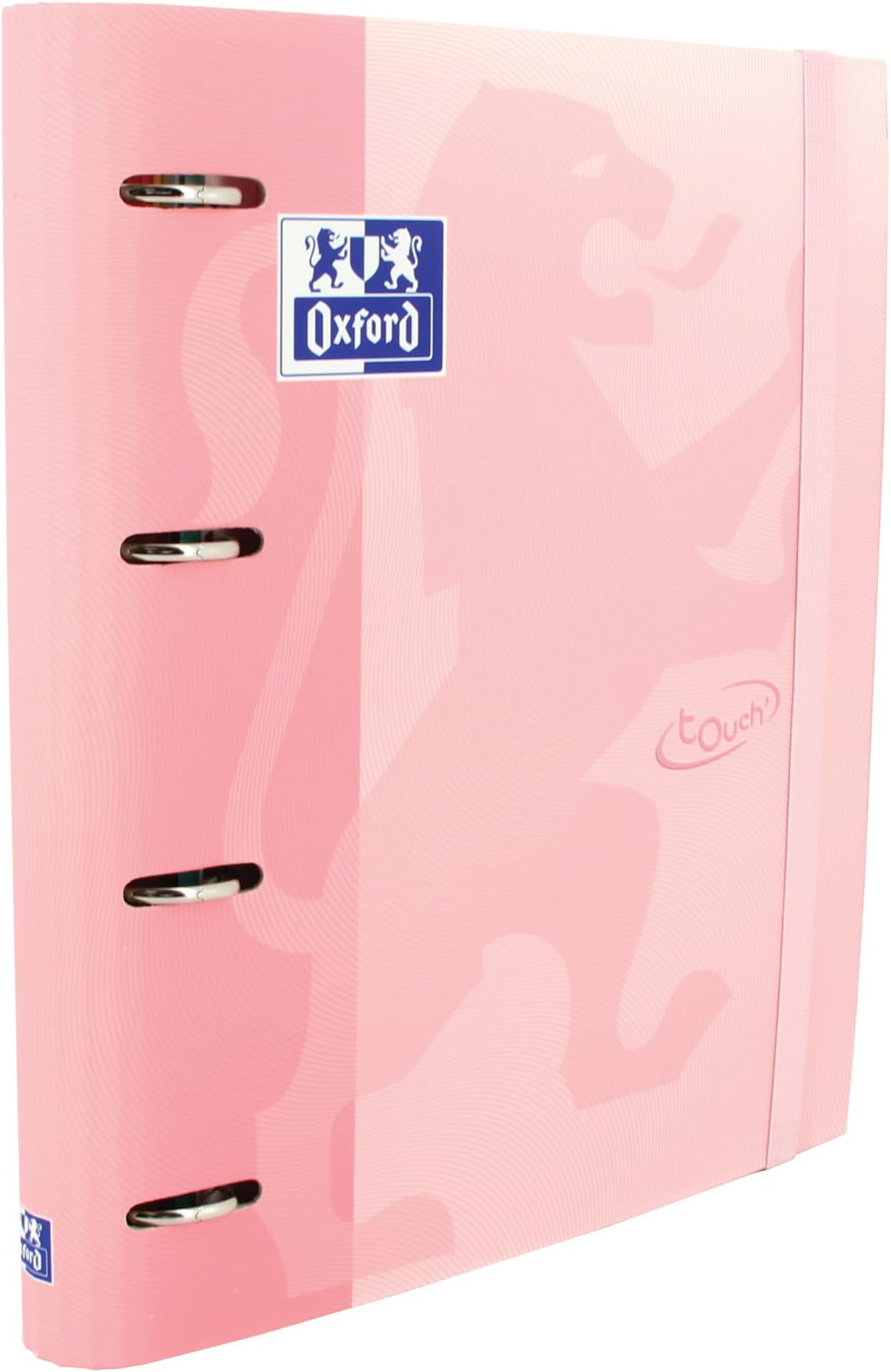 Oxford, 4 Ring Binder A4, Hard Cover, Elastic Closure, Refill 5 x 5 Grid and 5 Colour Strips, Sticker Sheet, Pink Flamingo Touch
