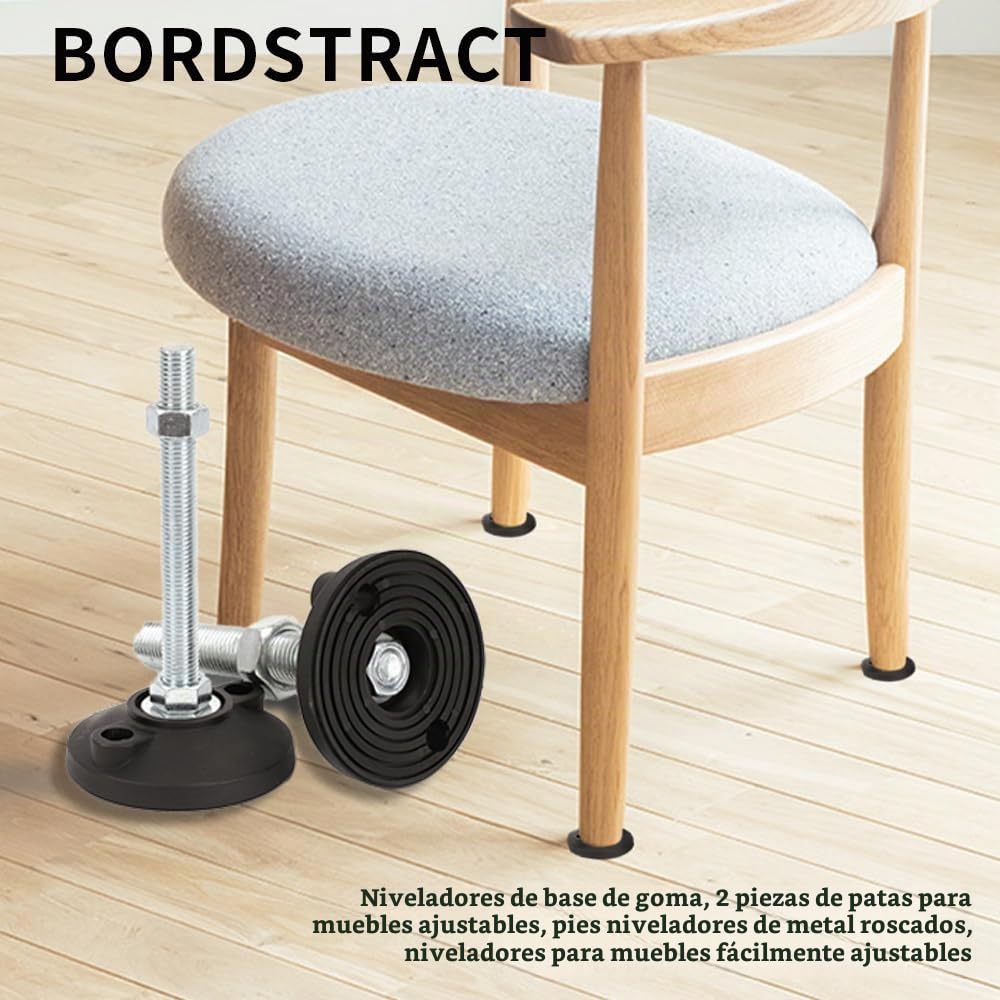 Niveladores Base de Goma, 2 Pcs M20 Patas Regulables para Muebles, Metal Roscadas Pie Nivelador, para Maquinaria de Fábricas Grandes, Bancos de Trabajo(D80*M20*L300)