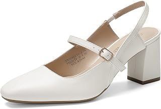 Women's Closed Toe Chunky High Heels Mary Jane Block Square Toe Slingback Strappy Dress Work Pumps Shoes