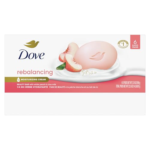 Dove Beauty Bar Soap Rebalancing White Peach & Rice Milk 6 Count for a Nourished and Moisturized Skin, with ¼ Moisturizing Cream Plant-Based Formula, 3.75 oz - Image 3