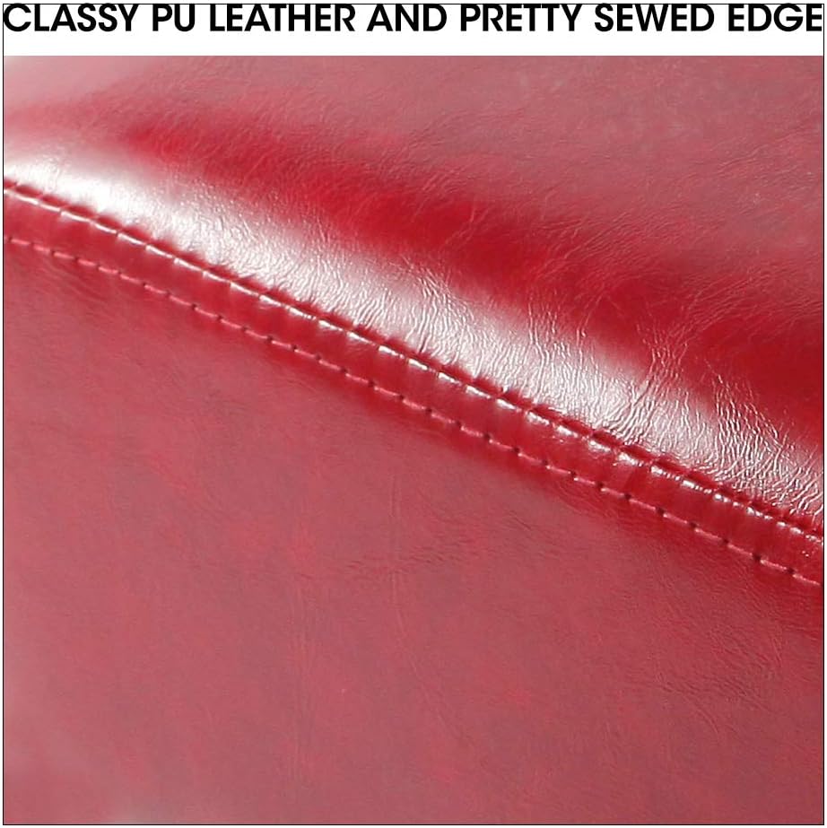 SCRIPTRACT 16" Small Footstool PU Leather Ottoman Footrest Modern Home Living Room Bedroom Rectangular Stool with Padded Seat (Red)