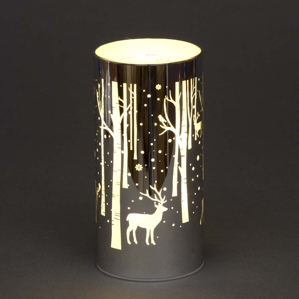 Shatchi Silver 18Cm Christmas Decorated Vase Table Lamp Etched Glass Tube Deer Scene Cylinder Led Fairy Lights Battery Operated