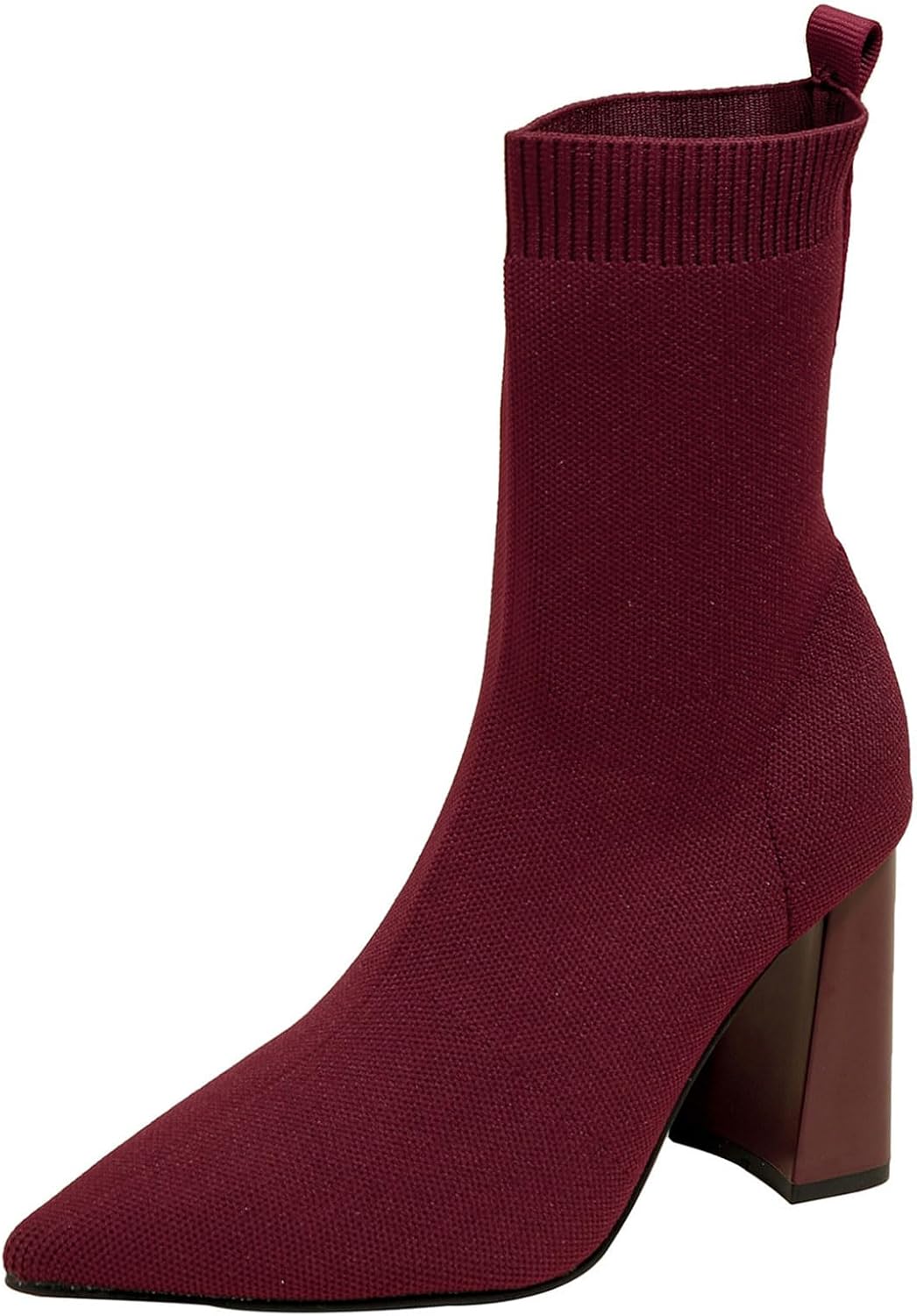 Women'S Chunky High Heel Knitted Ankle Boots Sexy Pointed Toe Slip On Stretch Socks Mid Calf Boots For Fall Winter Dress Dating Booties