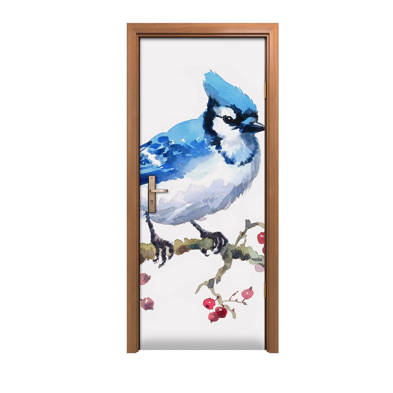 Autocollant de porte oiseau et fruit pour salon chaleureux