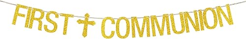 WeBenison Cartel de primera comunión para baby shower, Dios bendiga, bautizo, suministros de decoración de fiesta, purpurina dorada