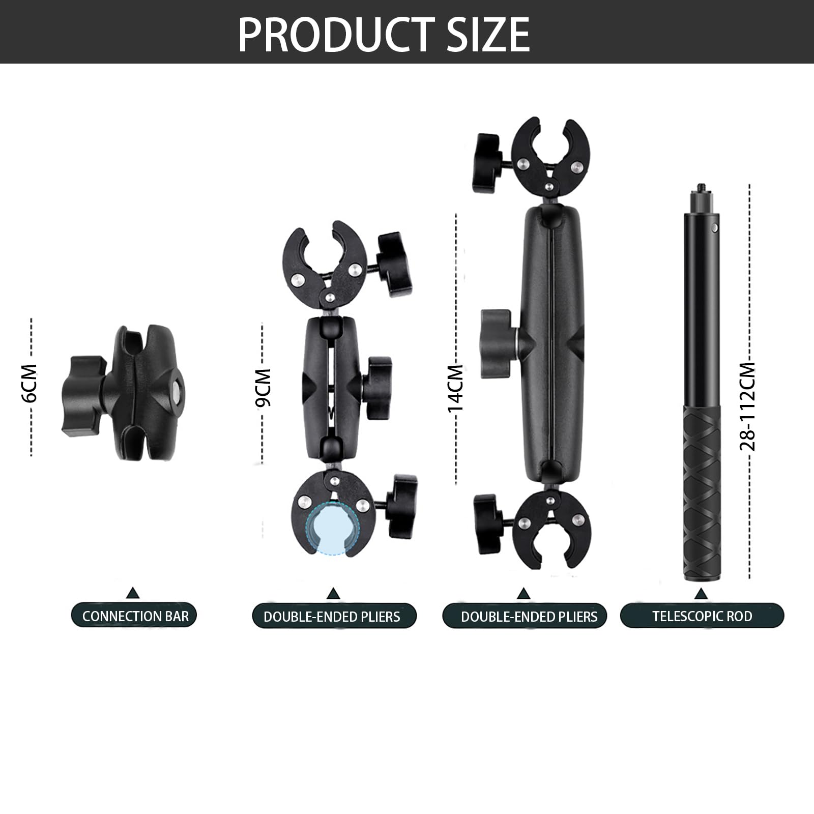 NEWFUN Uchwyt do kamery, akcesoria do insta360 x4, zestaw motocyklowy do insta360 x4, X3, X2 obrót o 360 stopni, podwójny zacisk, uchwyt motocyklowy, kompatybilny z wieloma urządzeniami