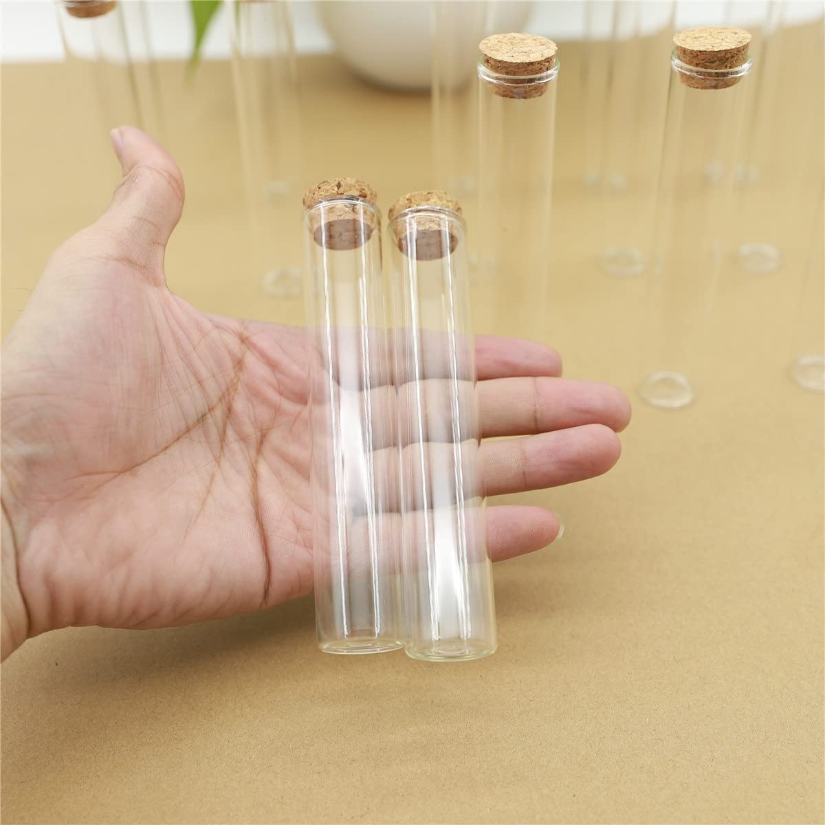 Plastikowe probówki 50 szt. 35 ml 22 * 120 mm szklane butelki z korka probówka korek butelki na przyprawy mini pojemnik małe słoiki DIY małe butelki fiolki szklane plastikowe probówki z pokrywkami