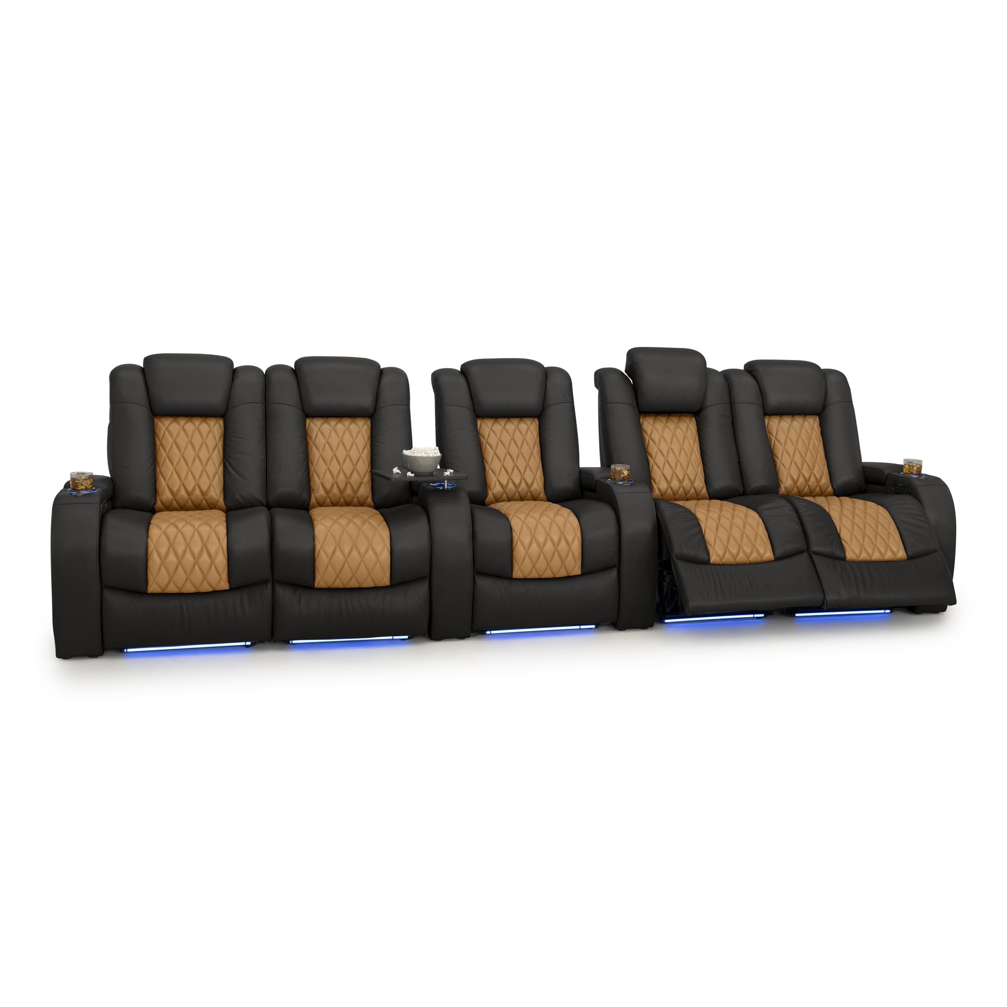 Seatcraft Diamante Home Theater Seating Black/Tan Oak Row 5 Dual Loveseat