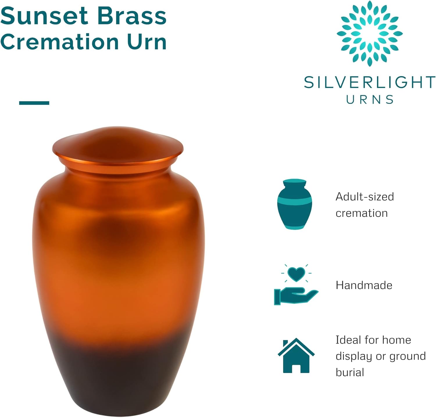 Sunset Brass Cremation Urn for Ashes, Gold and Brown Urn, Adult Sized Cremation Urn, 10.25 Inches High