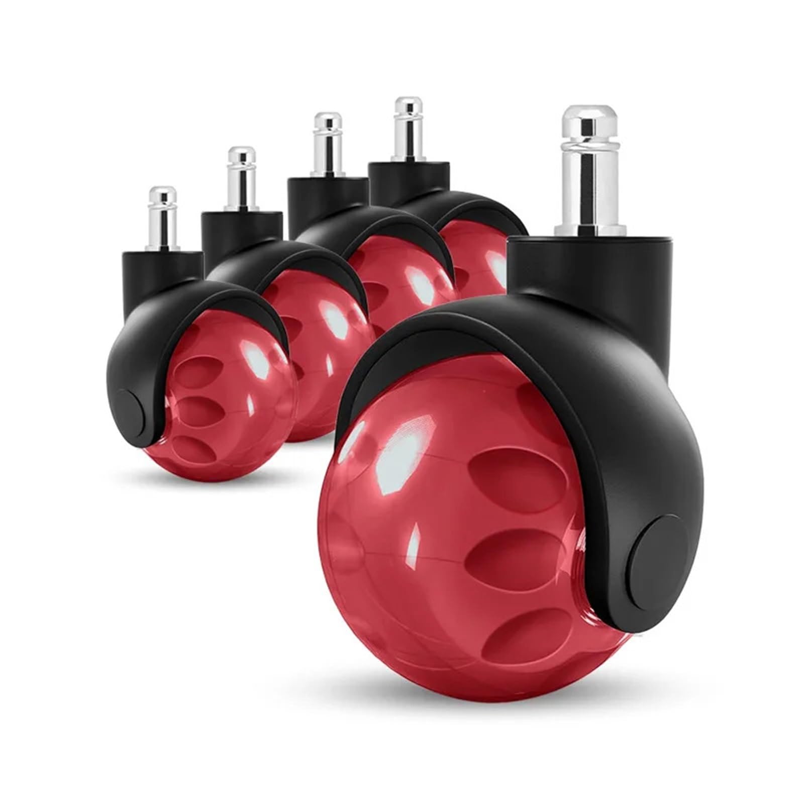 5 pezzi da 2 pollici ruote di ricambio for sedia ufficio, silenziose e scorrevoli, for scrivania, resistenti, universali Per Sedie Da Gaming(Red)
