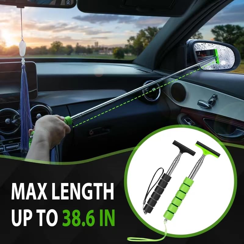 4pcs Car Side Mirror Squeegee, Retractable Car Rearview Mirror Wiper Mini Car Mirror Cleaner Cleaning Tool Vehicle Accessories For Car Windows Rainy Foggy Weather(Green, Pink