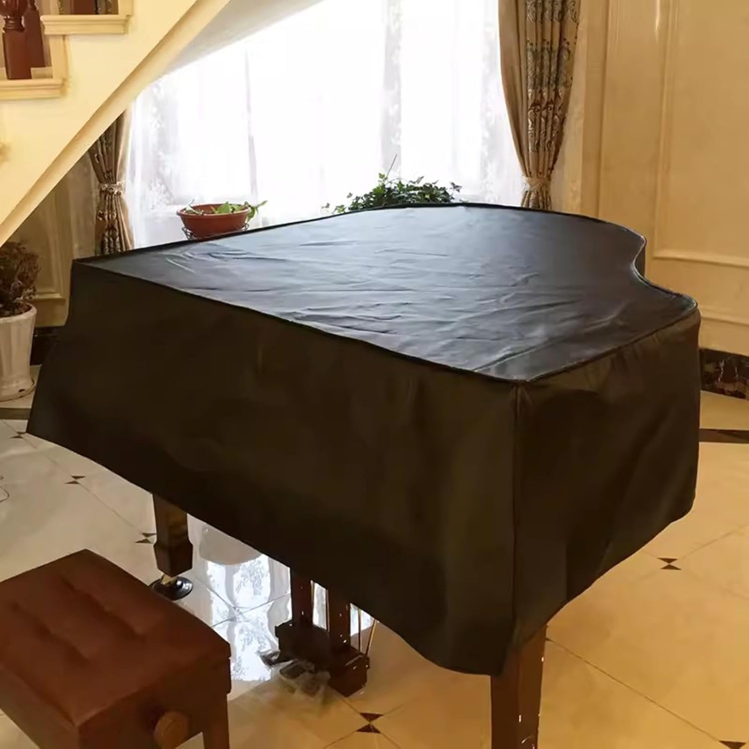 Copertura per pianoforte a coda nera in pelle impermeabile con copertura per panca, antigraffio, 200 cm, protezione antipolvere per pianoforti a coda