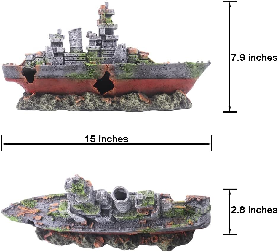Ulifery Aquarium Shipwreck Sunken Pirate Ship, Submarine Fish Tank Decorations Resin Battleship for Betta Extra Large XL for 55-75 Gallon Tank