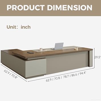 L Shaped Executive Desk with Reversible Cabinet | Drawers, LED, 3-in-1 Charging Station,Modern Executive Office Desk, Workstations for Home Office Business CEO Boss