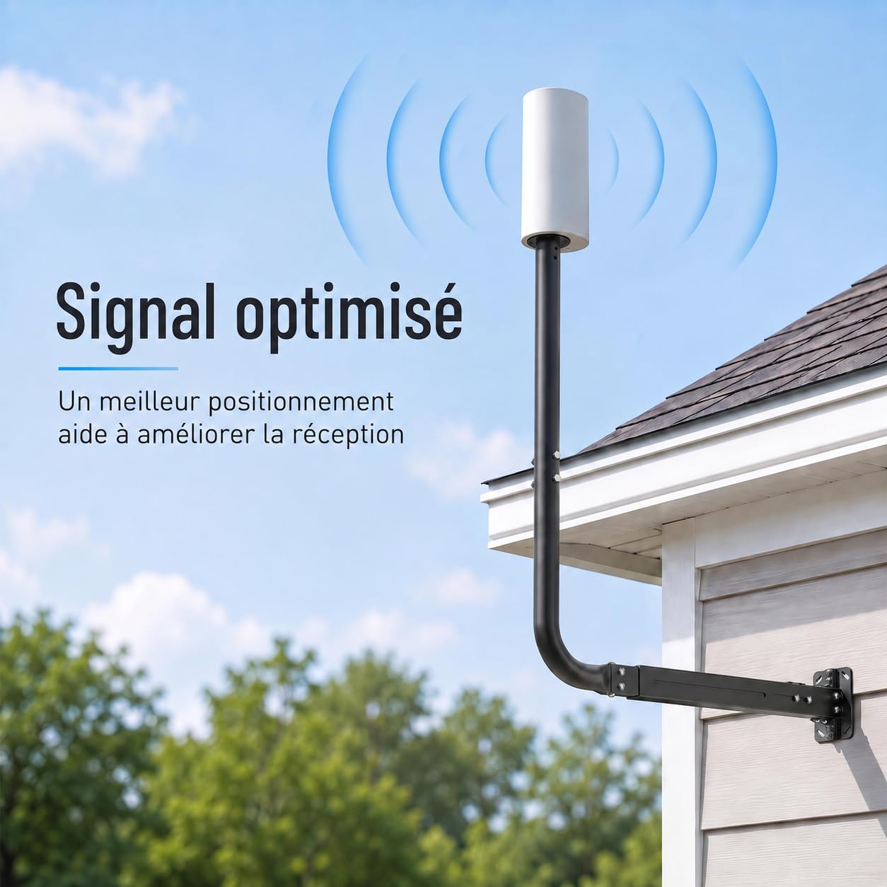 Mât d'antenne pour antennes TV, Satellite, Radio et Wi-FI | Longueur réglable (max. 83 cm), support mural robuste, support d'antenne, support d'antenne