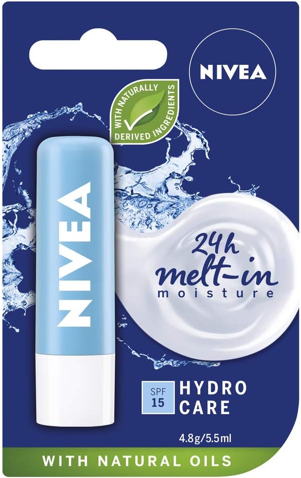 NIVEA Lip Balm Hydro Care with SPF 15 (4.8g), Hydrating Lip Balm with