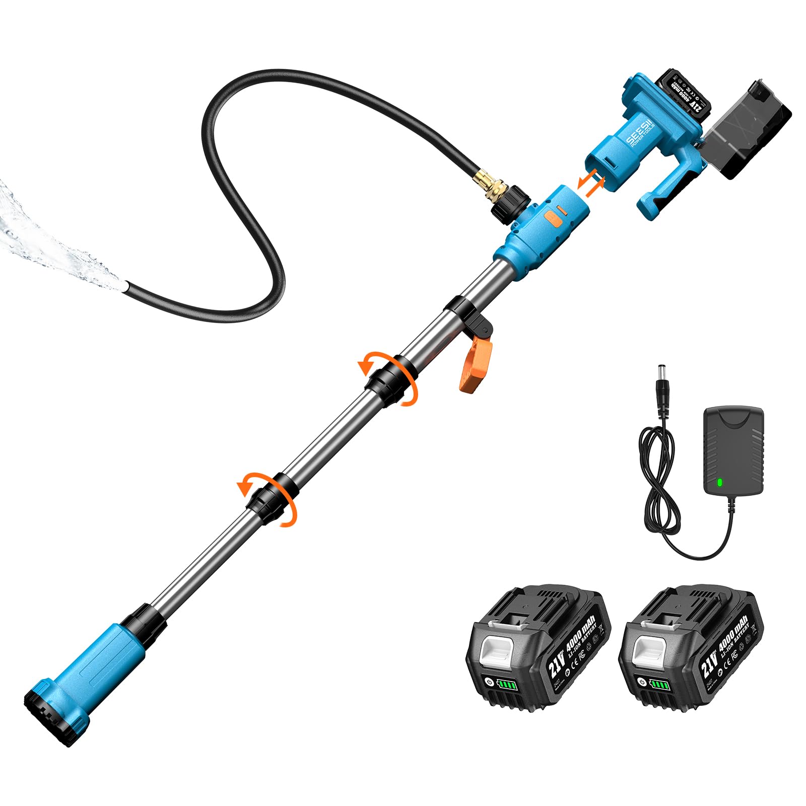 SEESII Cordless Stick Transfer Pump: 740 GPH Portable Utility Water Pump with Detachable Battery Compartment,2×4000 mAh Batteries, Adjustable Height Deep Well Submersible Pump for Pool Garden Pond
