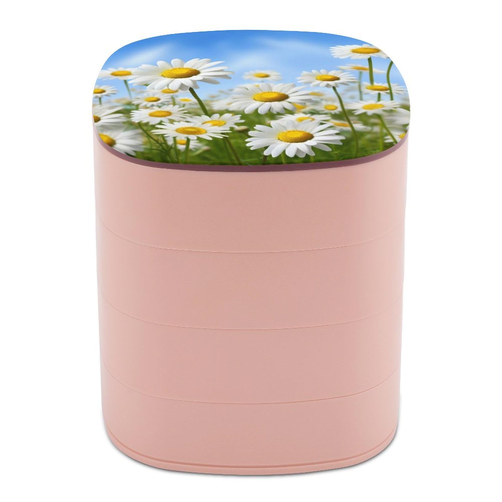 JTREHY 4-layer 360-degree Rotating Jewelry Storage Box,Spring Daisy Flowers Printed Portable Travel Jewelry Storage Box Stackable Jewelry Trays for Earrings Necklaces Bracelets