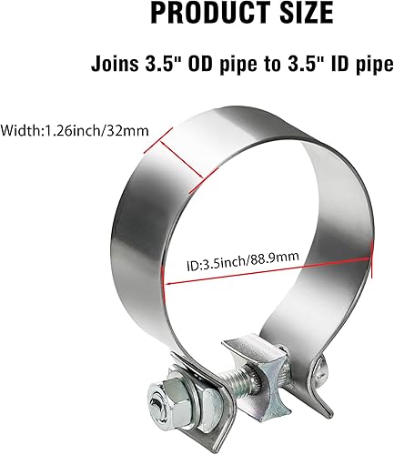 Miniatura 9 de 1 paquete de abrazaderas de acero inoxidable para tubo de escape de alta resistencia (2.75 pulgadas)