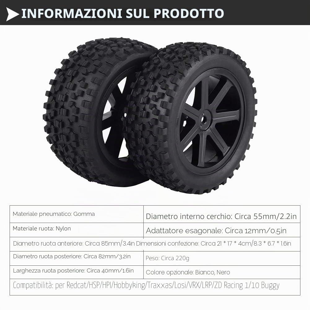 VGEBY1 4 Pneumatici in Gomma, Pneumatici Ruota 1/10 RC Racing Crawler Auto su Auto da Corsa (Nero)