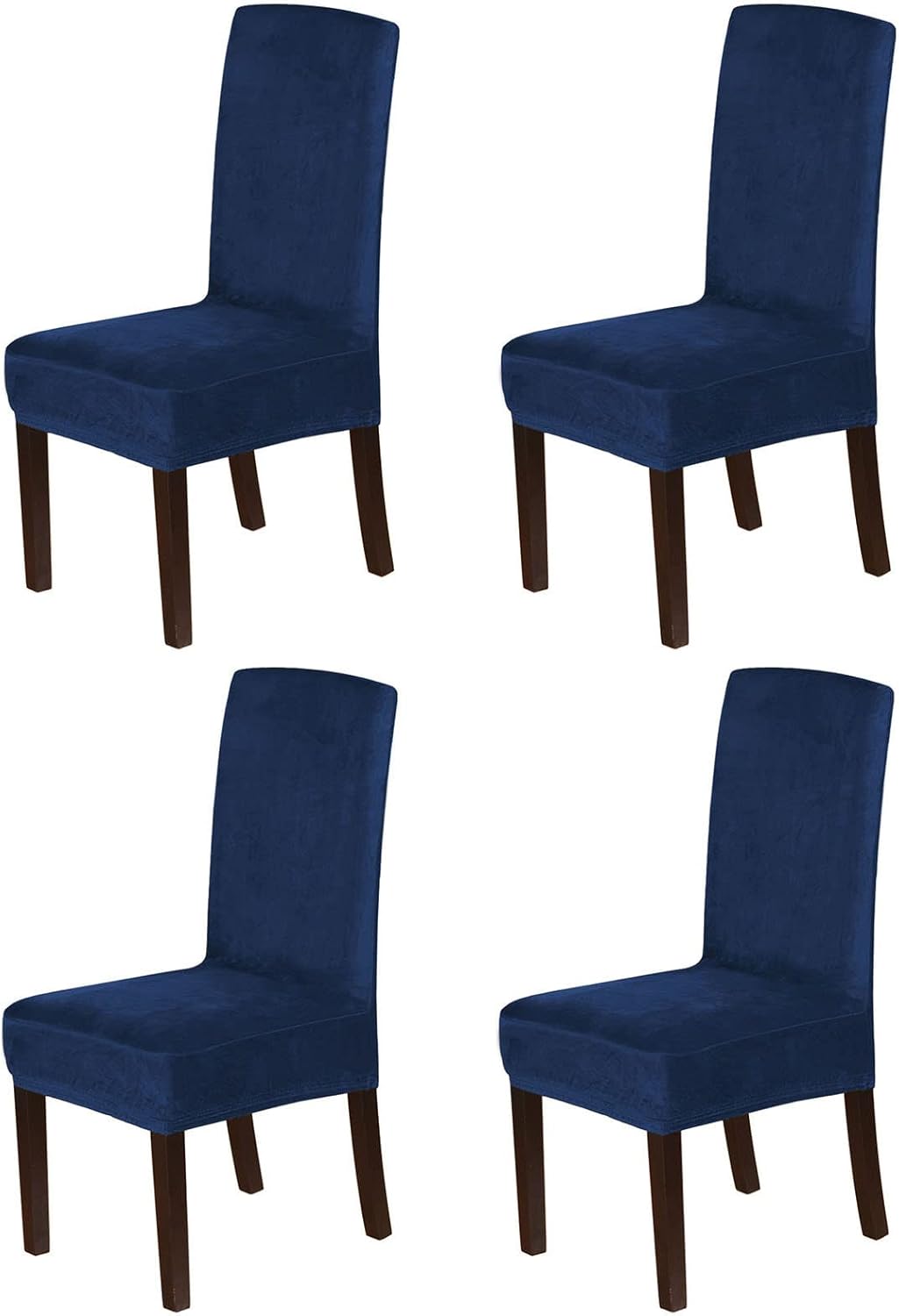 Navy Blue Velvet Dining Chair Covers, Soft Stretch Slipcovers for High Back Chairs, Washable & Removable, Set of 4, Suede Protector for Dining Room Furniture
