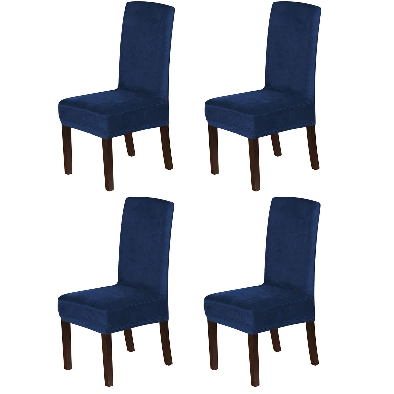 Housse de chaise velours bleu marine extensible : lot de 4 protections faciles à installer