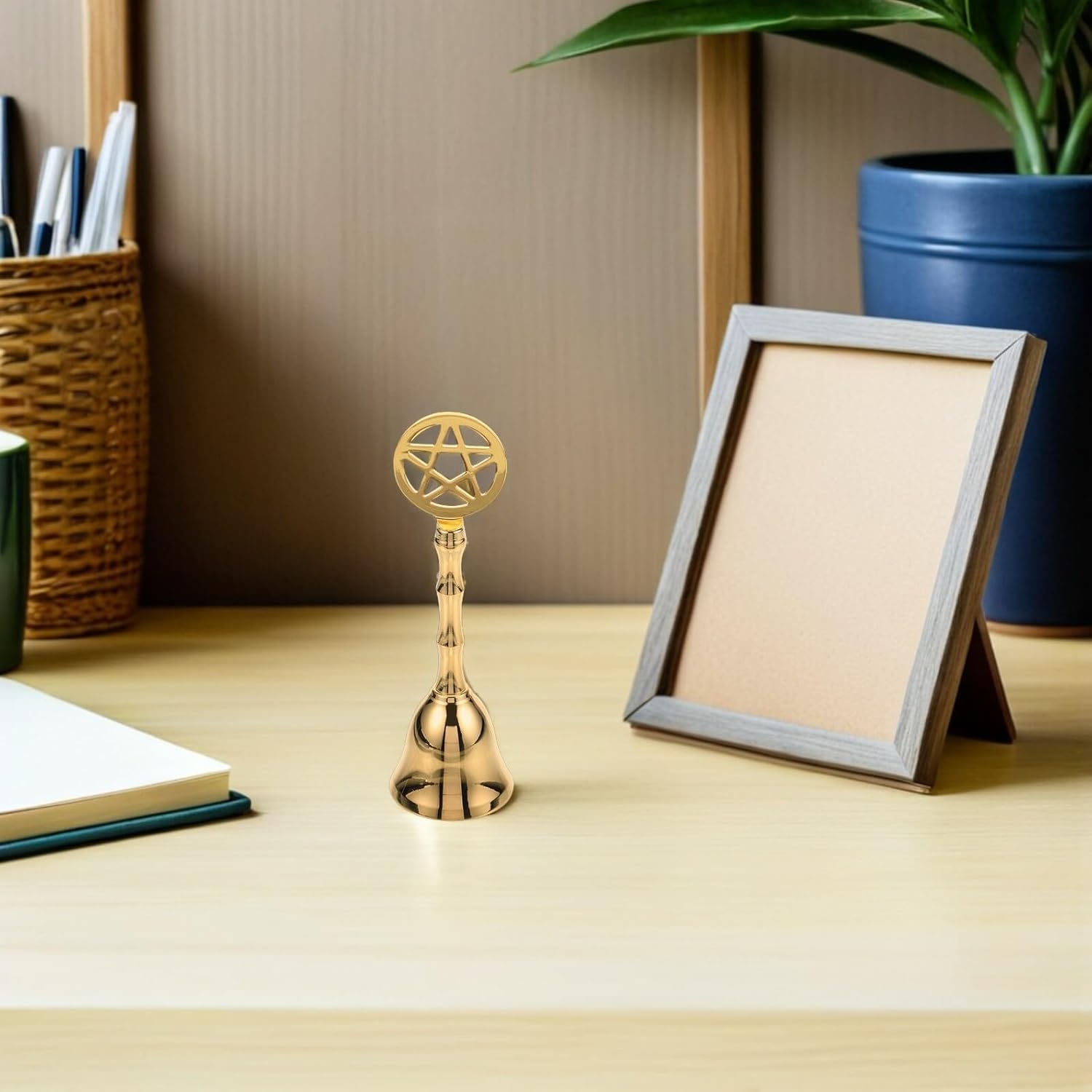 LIFKOME Pentagram Brass Hand Bell Set 2 Pcs Metal Ritual Bell for Spiritual Ceremony and Home Décor Percussion Suitable for Altar Meditation Classroom Elderly Use