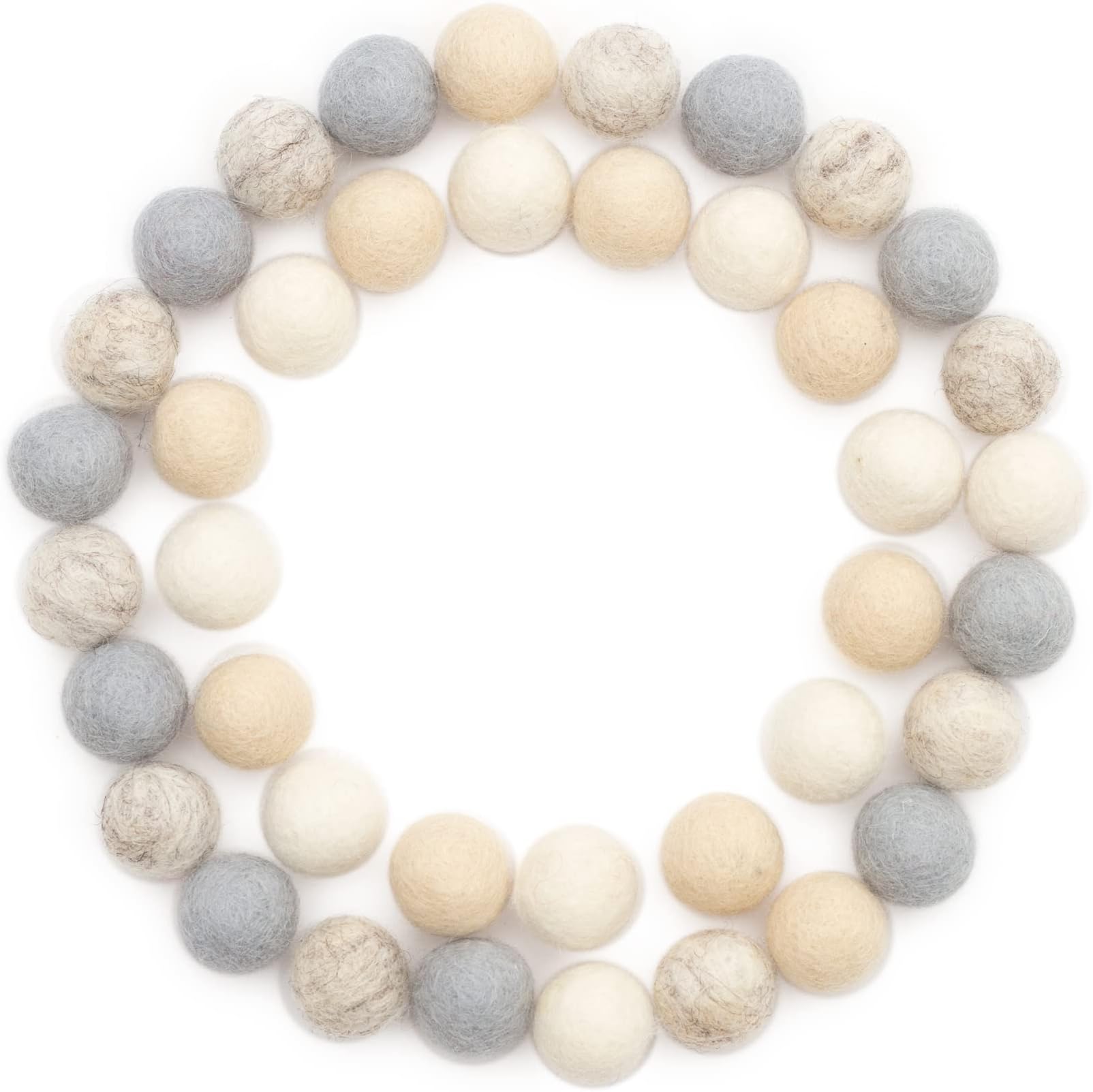 Glaciart OneFelt Wool Balls, Felt Pom Poms (40 Pieces) 2.5 Centimeter - 1 Inch, Handmade Felted Neutral Colors - Bulk Small Puff for Felting and Garland