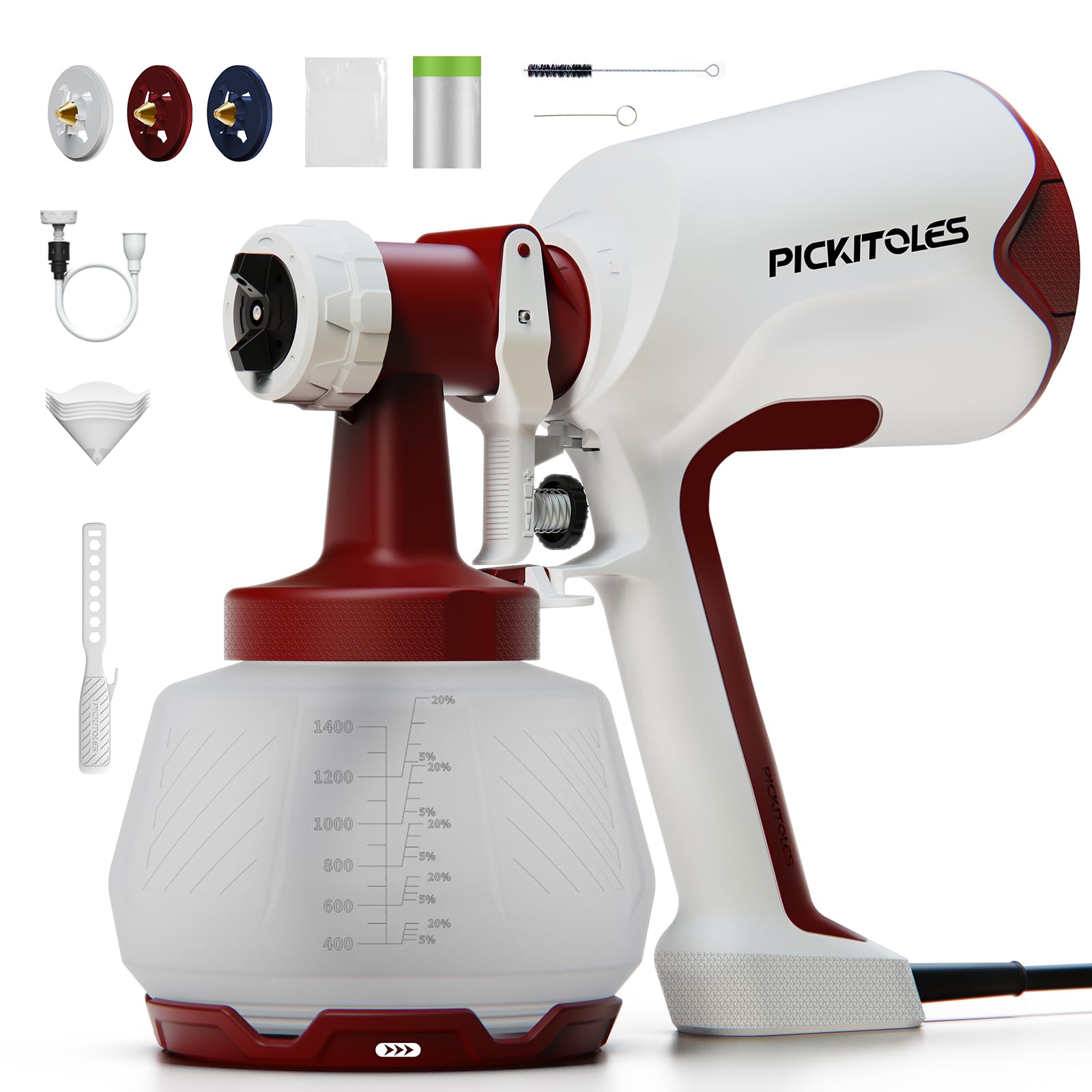 PICKITOLES Paint Sprayer,Electric Spray Gun with 3 Patterns & 47oz-1400ml | Upgraded HVLP…
