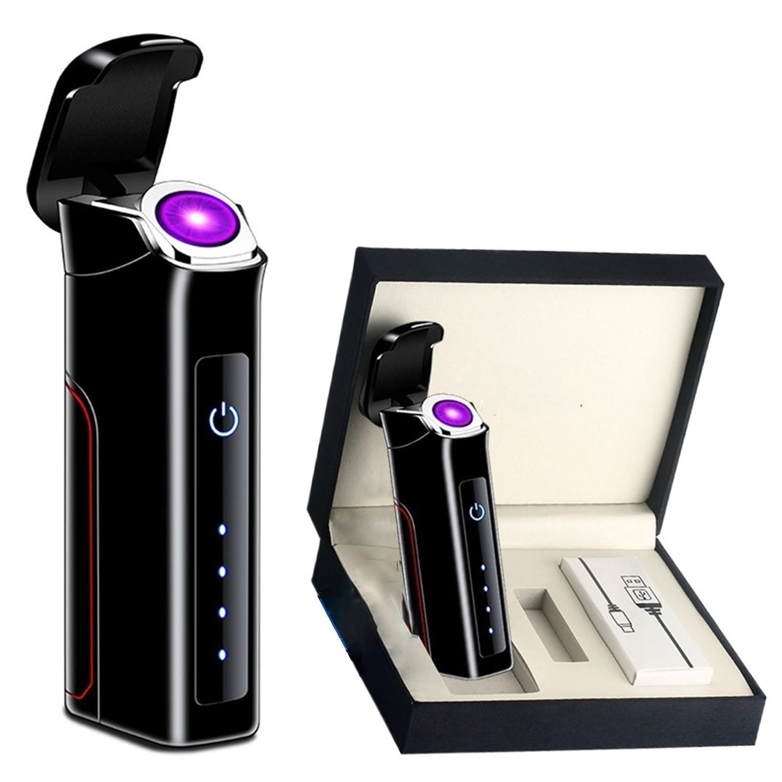Accendino ad arco elettrico di grande capacità, batteria sostituibile ricaricabile tramite USB, accendino antivento senza fiamma a doppio arco con interruttore con sensore tattile, indicatori di livel