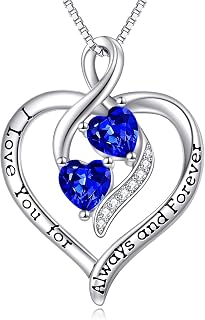 Forever Love Heart Birthstone Necklaces for Women 925 Sterling Silver Women Pendant Necklace, Mother’s Day Birthday Anniversary Jewelry Gift for Woman Mother Mom Wife Her