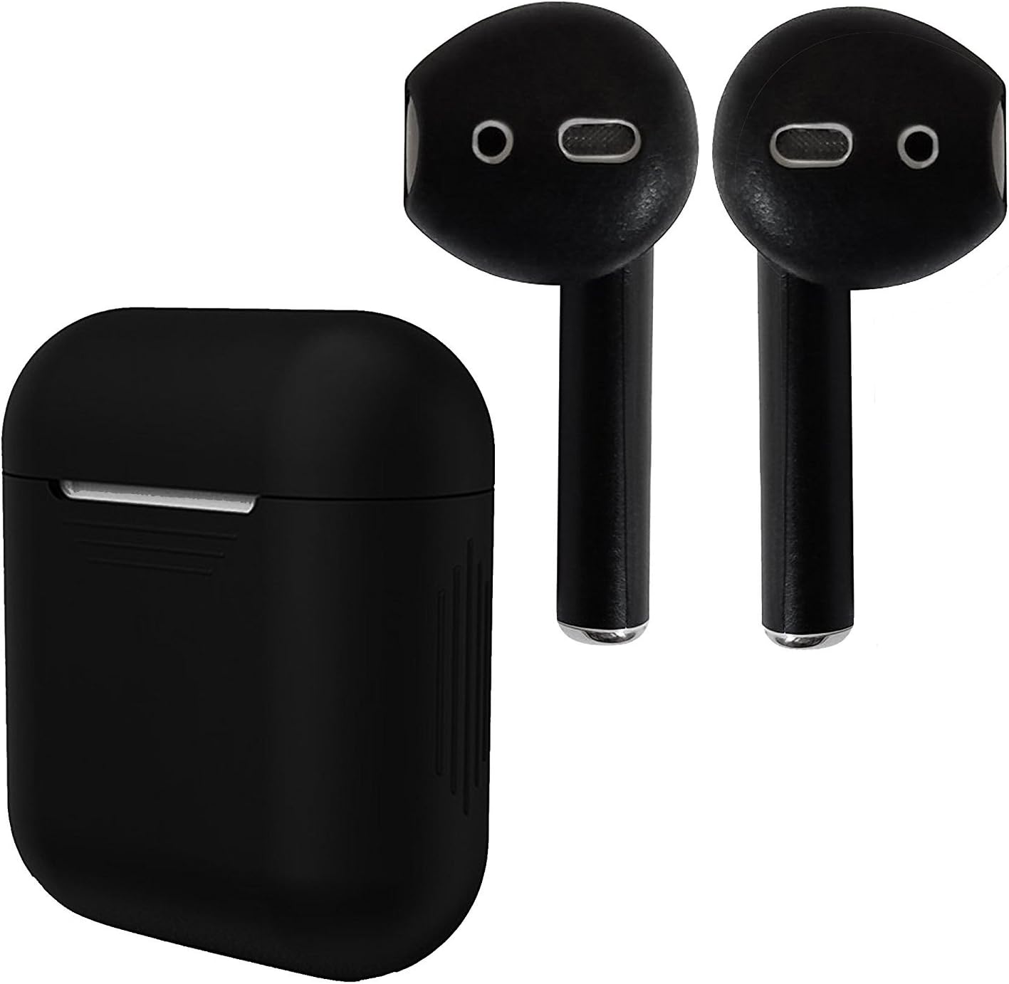 AirPod Skins, Silicone Charging Case Cover, Eartips Bundle (Matte Black)